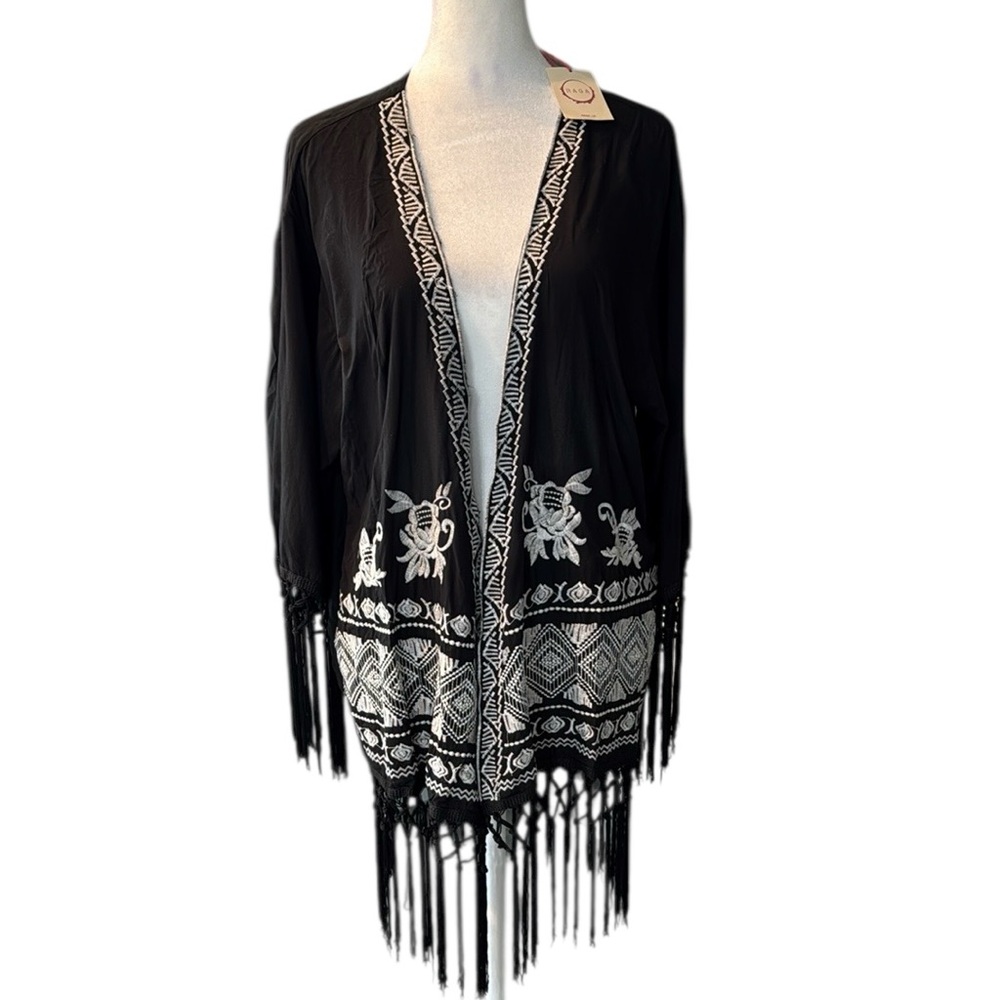 Anthropologie Raga Boho Western Fringe Open Front‎ Kimono Small NWT